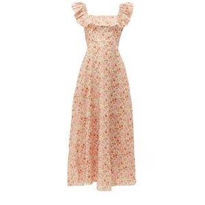 Zimmermann Pink Floral Goldie Ruffle Neck Maxi Dress